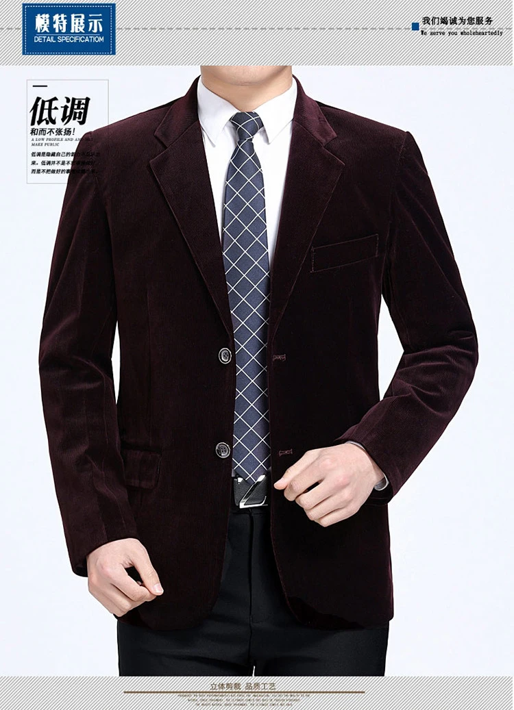 New middle-aged men's business casual suit high-end corduroy suit jacket spring and autumn solid color blazer coat mens blazers