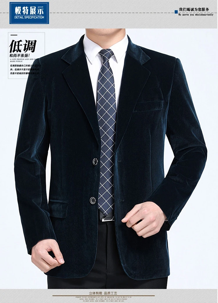 New middle-aged men's business casual suit high-end corduroy suit jacket spring and autumn solid color blazer coat mens blazers