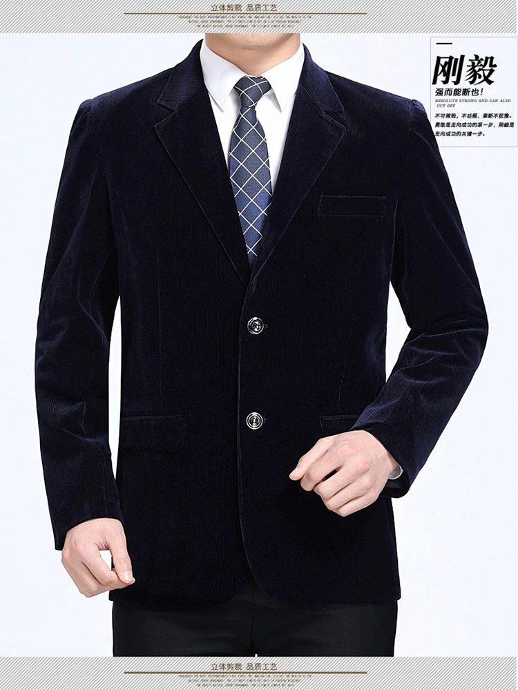 New middle-aged men's business casual suit high-end corduroy suit jacket spring and autumn solid color blazer coat mens blazers