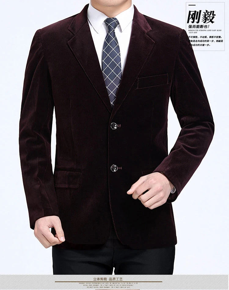 New middle-aged men's business casual suit high-end corduroy suit jacket spring and autumn solid color blazer coat mens blazers