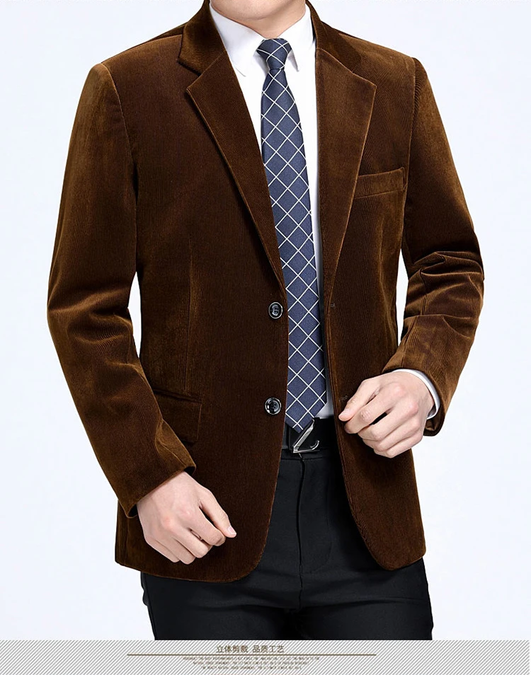 New middle-aged men's business casual suit high-end corduroy suit jacket spring and autumn solid color blazer coat mens blazers