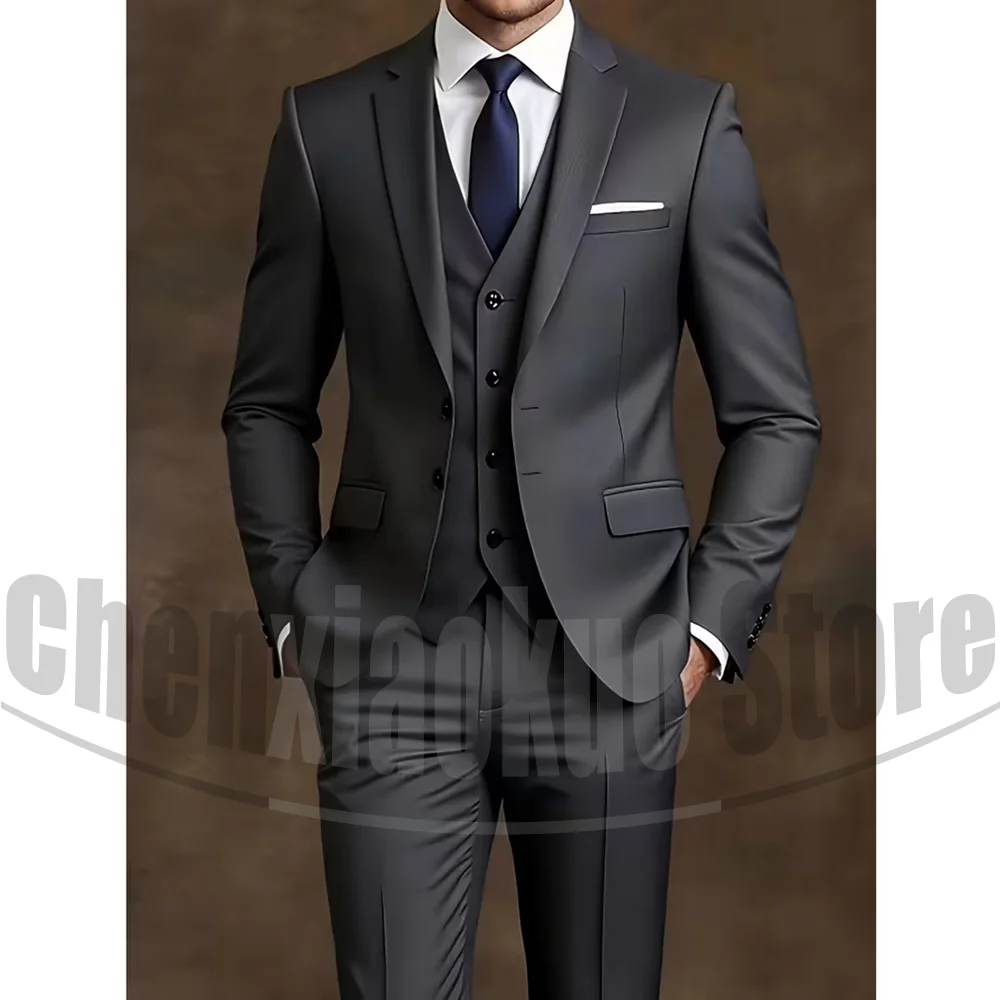 Chic Men Suit 3 Piece Notch Lapel Blazer Vest and Pants Formal Business Wedding Party Tuxedo Gentleman Smart Casual Outfit