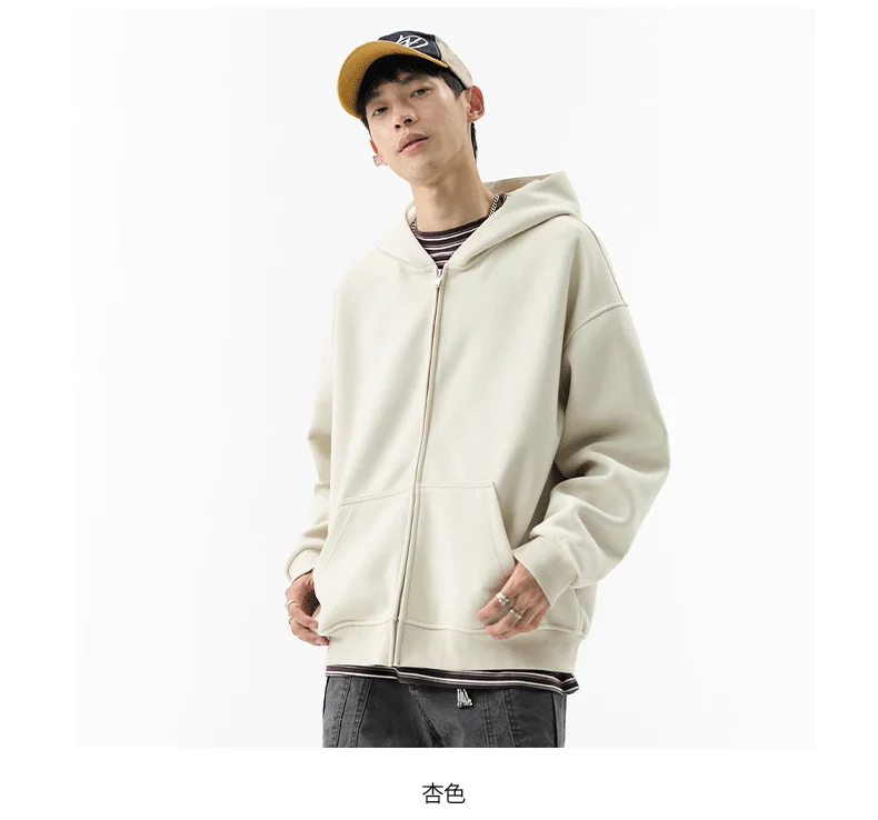 DUKEEN 450G Heavyweight Full-Zip Hoodie for Men Spring and Autumn Drop Shoulder Streetwear Sweatshirt Jacket Y2K Style