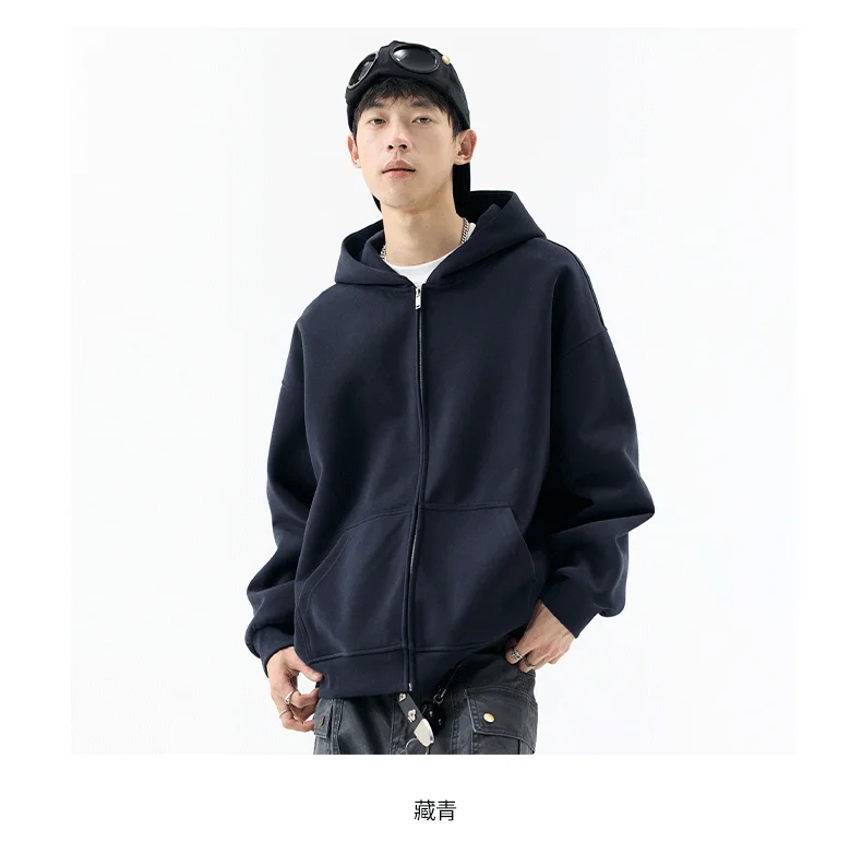 DUKEEN 450G Heavyweight Full-Zip Hoodie for Men Spring and Autumn Drop Shoulder Streetwear Sweatshirt Jacket Y2K Style