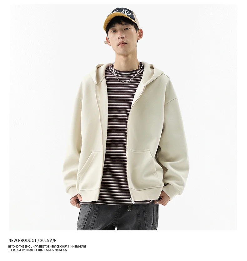 DUKEEN 450G Heavyweight Full-Zip Hoodie for Men Spring and Autumn Drop Shoulder Streetwear Sweatshirt Jacket Y2K Style