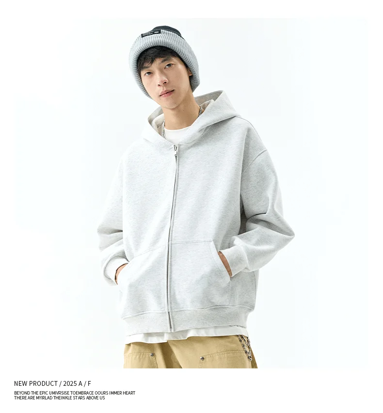 DUKEEN 450G Heavyweight Full-Zip Hoodie for Men Spring and Autumn Drop Shoulder Streetwear Sweatshirt Jacket Y2K Style