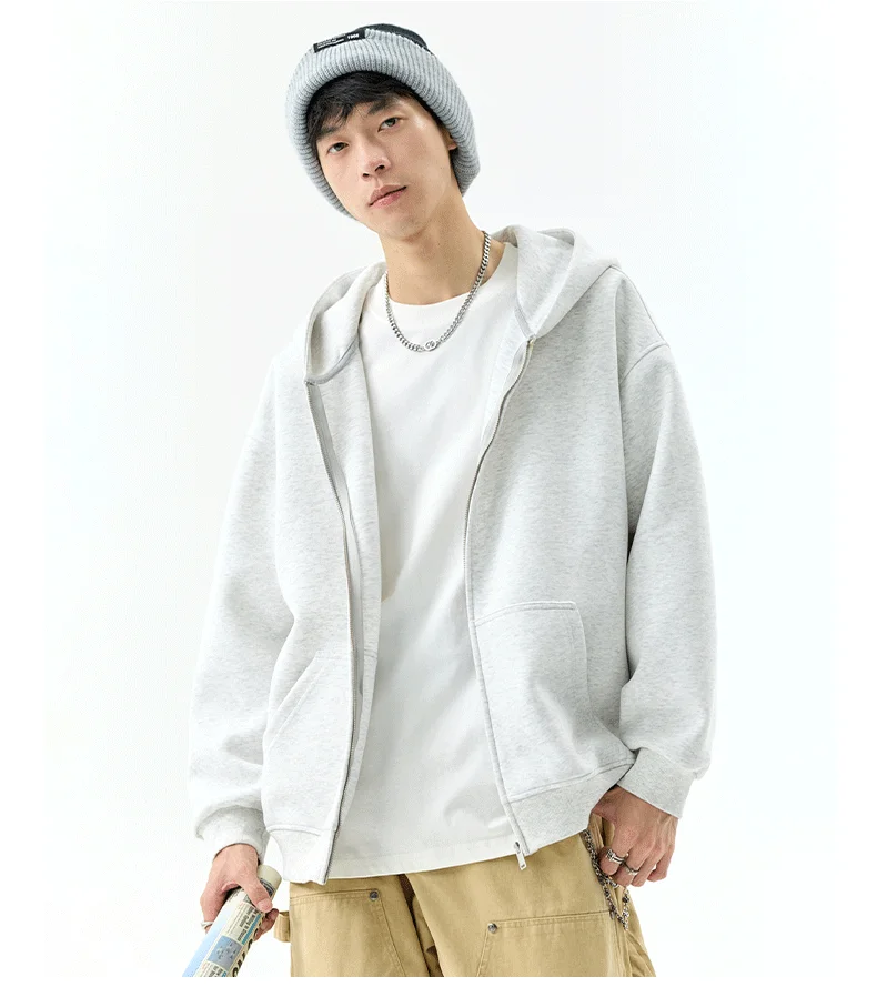 DUKEEN 450G Heavyweight Full-Zip Hoodie for Men Spring and Autumn Drop Shoulder Streetwear Sweatshirt Jacket Y2K Style