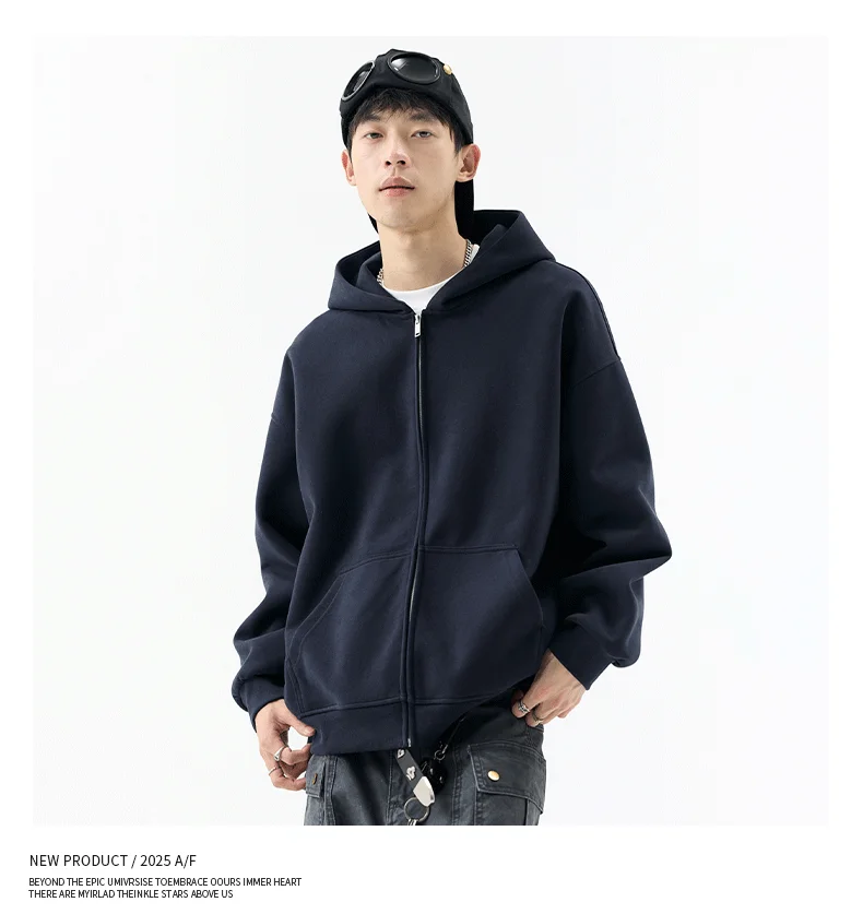 DUKEEN 450G Heavyweight Full-Zip Hoodie for Men Spring and Autumn Drop Shoulder Streetwear Sweatshirt Jacket Y2K Style