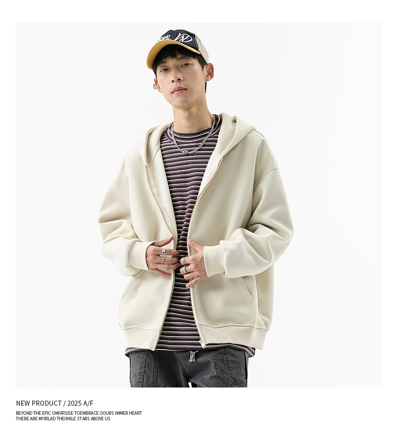 DUKEEN 450G Heavyweight Full-Zip Hoodie for Men Spring and Autumn Drop Shoulder Streetwear Sweatshirt Jacket Y2K Style