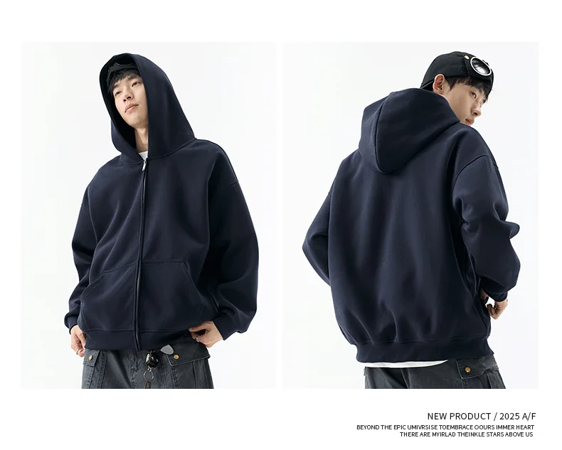 DUKEEN 450G Heavyweight Full-Zip Hoodie for Men Spring and Autumn Drop Shoulder Streetwear Sweatshirt Jacket Y2K Style