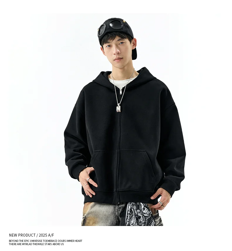 DUKEEN 450G Heavyweight Full-Zip Hoodie for Men Spring and Autumn Drop Shoulder Streetwear Sweatshirt Jacket Y2K Style