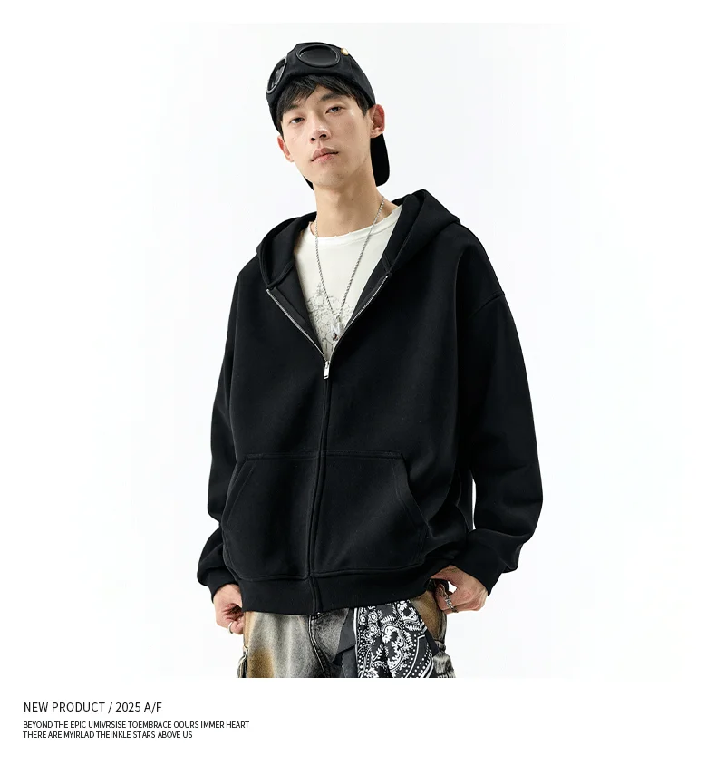 DUKEEN 450G Heavyweight Full-Zip Hoodie for Men Spring and Autumn Drop Shoulder Streetwear Sweatshirt Jacket Y2K Style