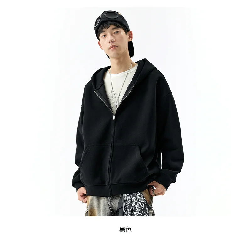DUKEEN 450G Heavyweight Full-Zip Hoodie for Men Spring and Autumn Drop Shoulder Streetwear Sweatshirt Jacket Y2K Style