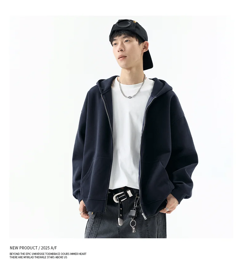 DUKEEN 450G Heavyweight Full-Zip Hoodie for Men Spring and Autumn Drop Shoulder Streetwear Sweatshirt Jacket Y2K Style