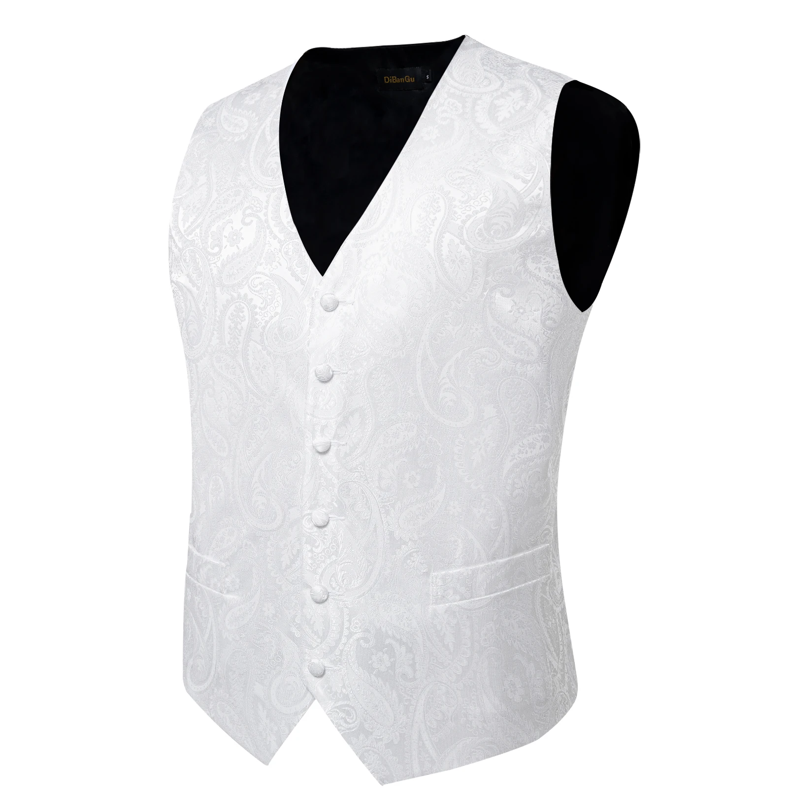 Pure White Wedding Vest for Man Sleeveless V-neck Satin Luxury Men Waistcoat Necktie Pocket Square Cufflinks Clip 5 PCS Set Gift