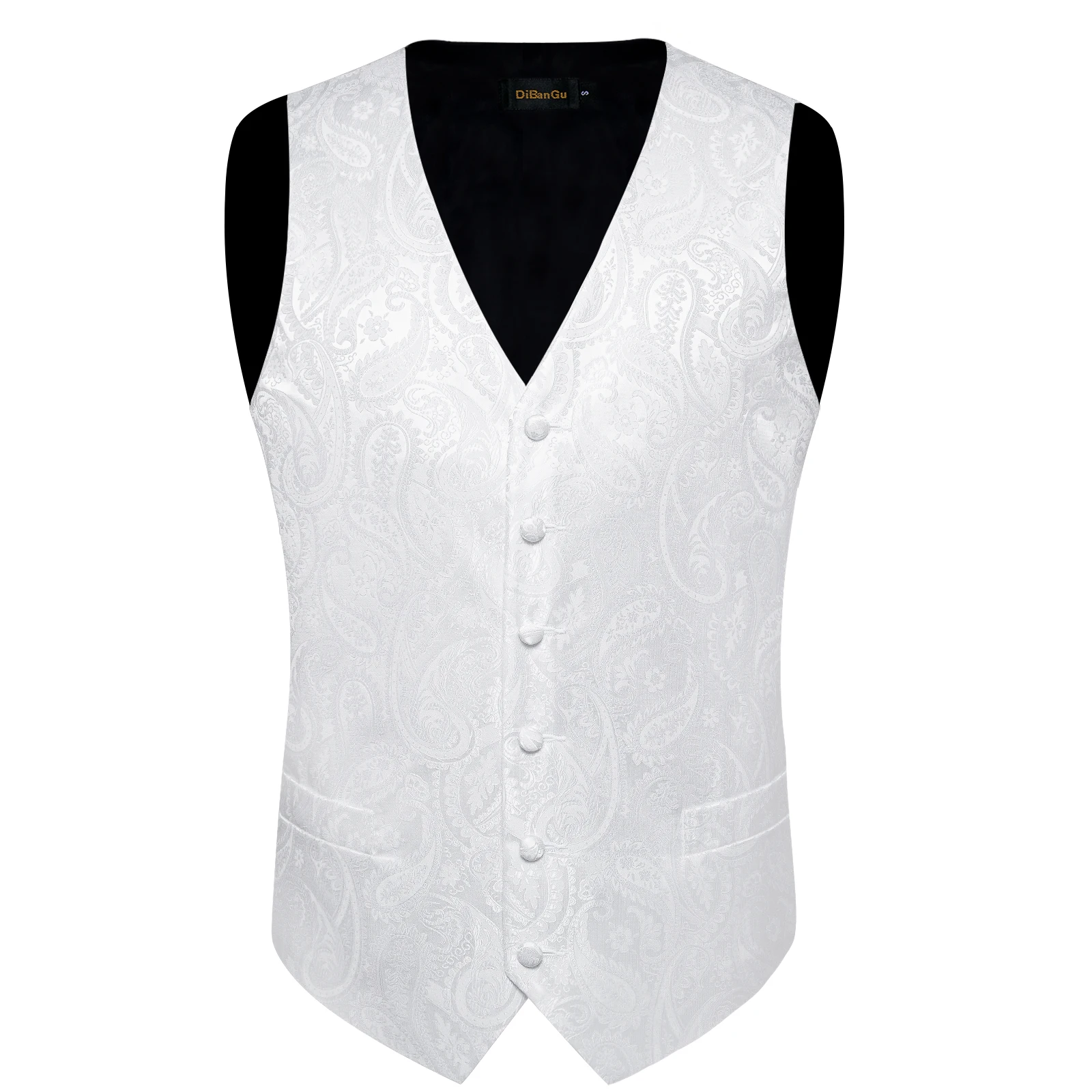Pure White Wedding Vest for Man Sleeveless V-neck Satin Luxury Men Waistcoat Necktie Pocket Square Cufflinks Clip 5 PCS Set Gift