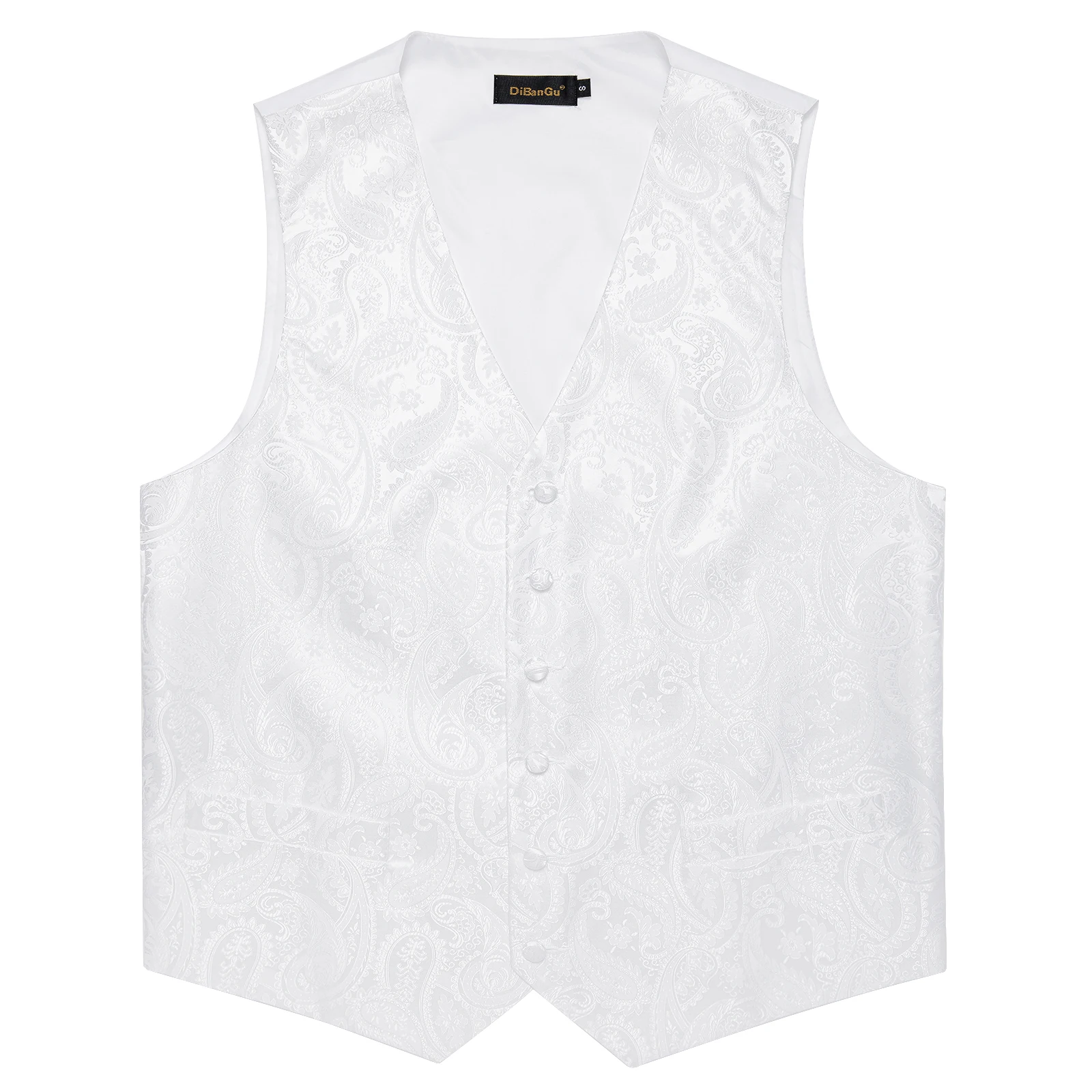 Pure White Wedding Vest for Man Sleeveless V-neck Satin Luxury Men Waistcoat Necktie Pocket Square Cufflinks Clip 5 PCS Set Gift