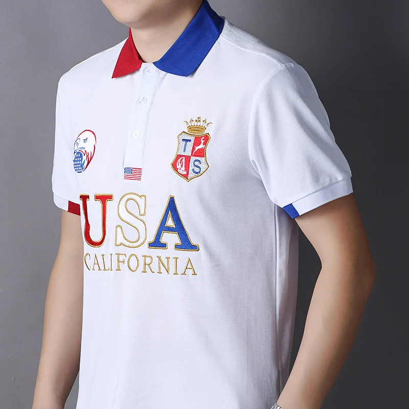 New Arrivals Polo Shirt Men Short Sleeved California of USA Embroidery White Eagle Golf Wear Collar T-shirt Plus US Size XS-7XL