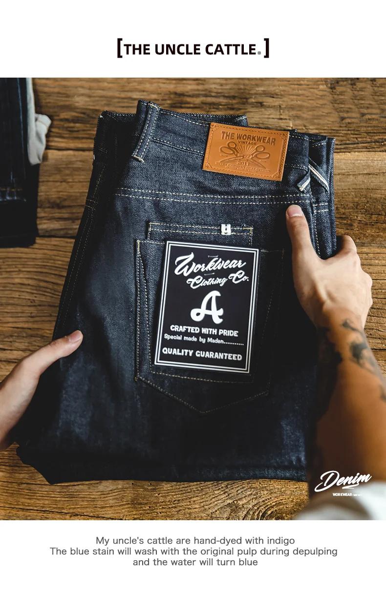 Maden Vintage 13.5oz Heavyweight Selvedge Raw Denim Jeans Men's Straight Fit Cotton Jeans Casual Pocket Trousers Fall Winter