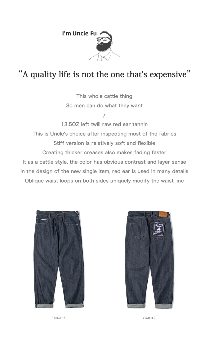 Maden Vintage 13.5oz Heavyweight Selvedge Raw Denim Jeans Men's Straight Fit Cotton Jeans Casual Pocket Trousers Fall Winter