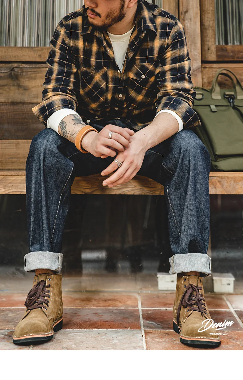 Maden Vintage 13.5oz Heavyweight Selvedge Raw Denim Jeans Men's Straight Fit Cotton Jeans Casual Pocket Trousers Fall Winter