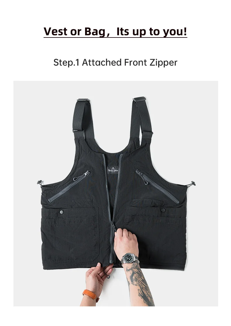 Maden Vintage Multi-Pocket Sleeveless Nylon Vest Amekaji Outdoor Deformable Tactical Vest Functional Dual Purpose Satchel Bag