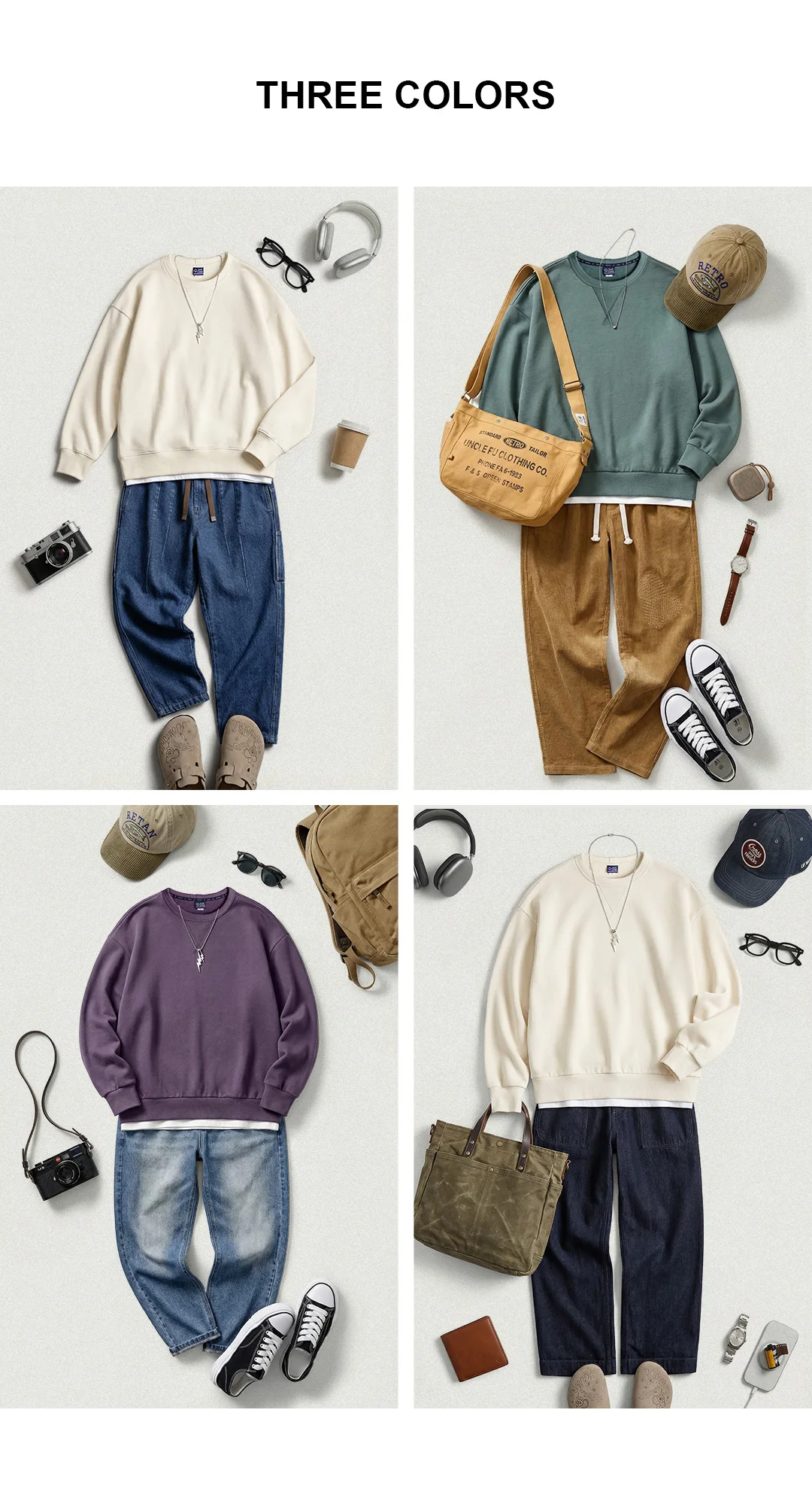 Maden Men's Casual Heavyweight Knit Sweatshirt Loose Fit Crewneck Long Sleeve Pullover Basic Layering Piece for Spring Autumn