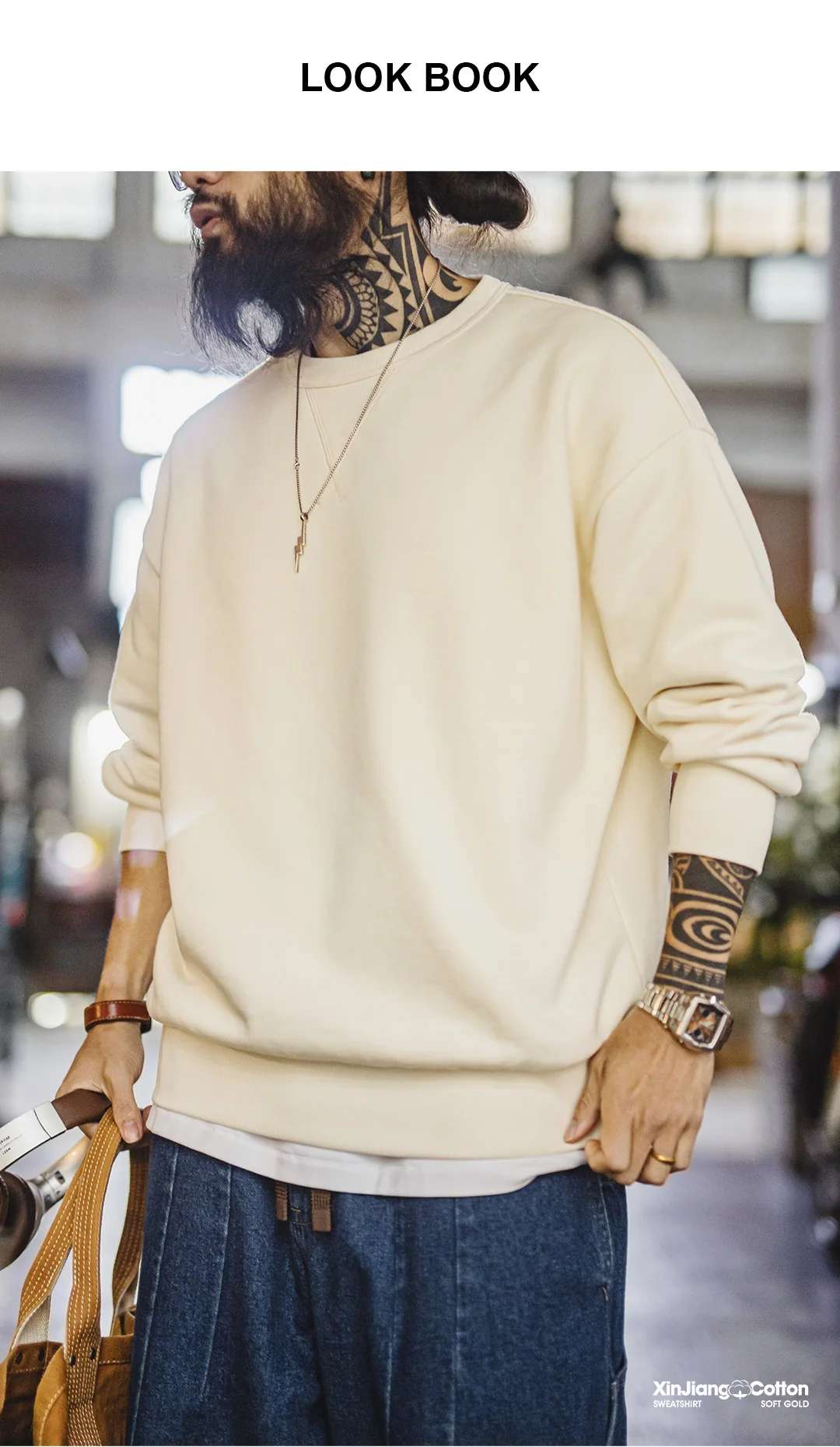 Maden Men's Casual Heavyweight Knit Sweatshirt Loose Fit Crewneck Long Sleeve Pullover Basic Layering Piece for Spring Autumn