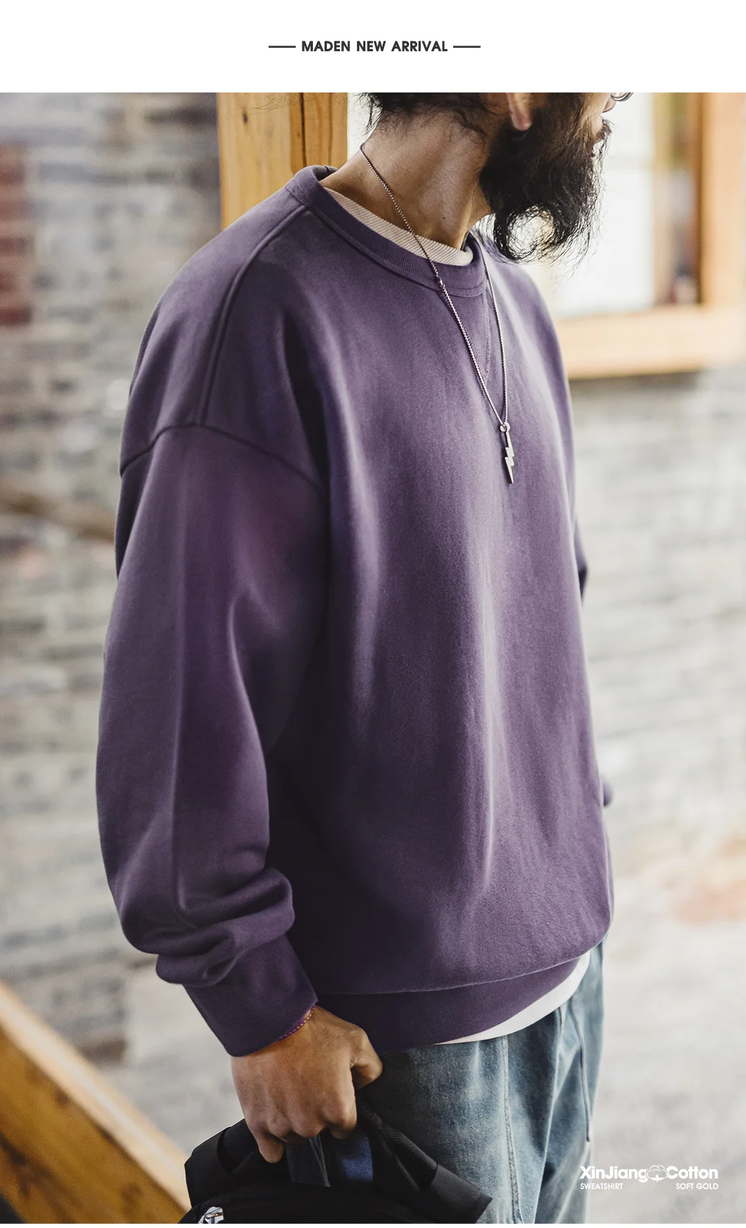 Maden Men's Casual Heavyweight Knit Sweatshirt Loose Fit Crewneck Long Sleeve Pullover Basic Layering Piece for Spring Autumn