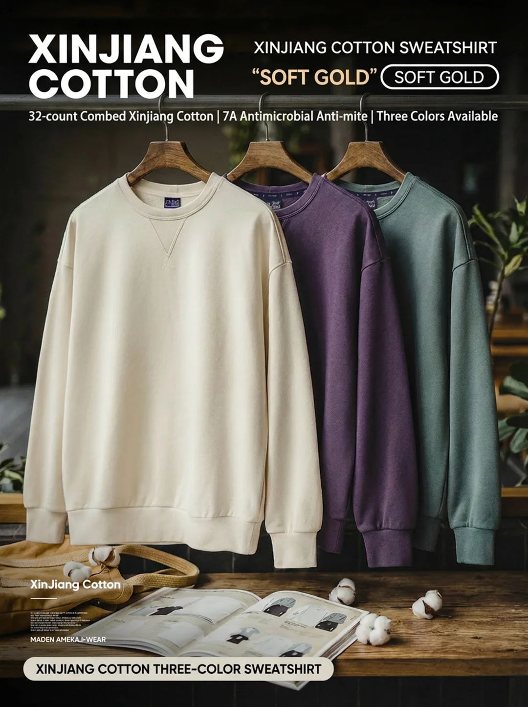 Maden Men's Casual Heavyweight Knit Sweatshirt Loose Fit Crewneck Long Sleeve Pullover Basic Layering Piece for Spring Autumn