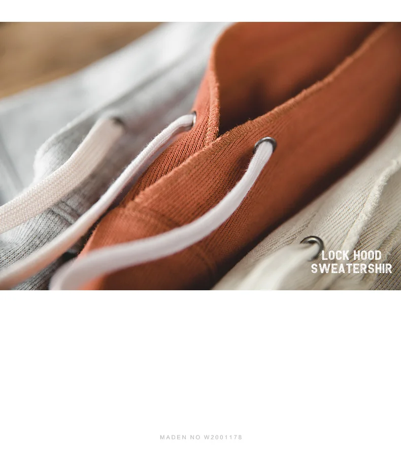 Maden Retro Men's Solid Color Long Sleeve Hoodies Sweatshirt Casual Loose with Drawstring Pullover for Men Autumn Streetwear Top