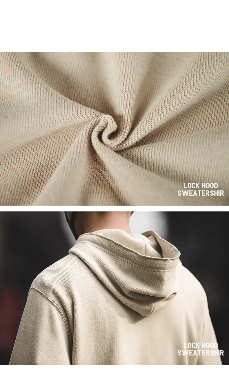 Maden Retro Men's Solid Color Long Sleeve Hoodies Sweatshirt Casual Loose with Drawstring Pullover for Men Autumn Streetwear Top