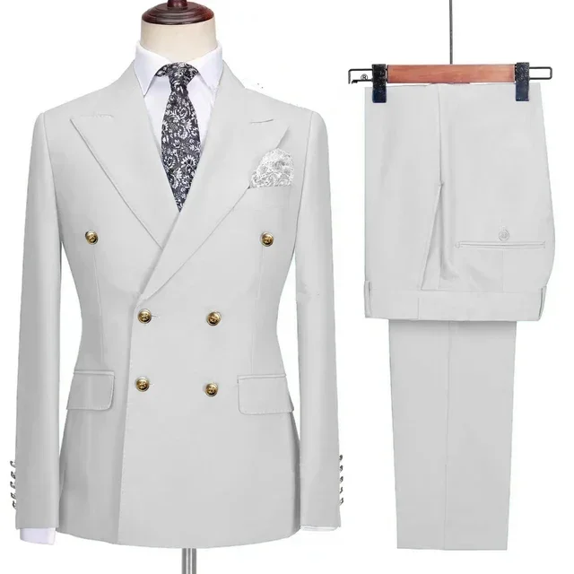 Double-breasted suit for formal occasions, gold buttons, men's outfit for weddings, dinners and parties