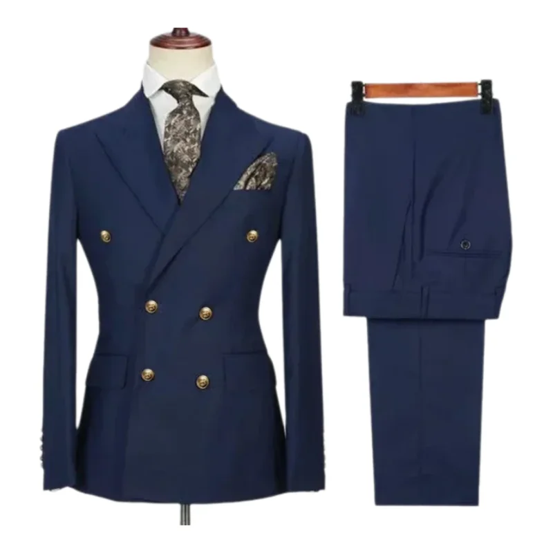 Double-breasted suit for formal occasions, gold buttons, men's outfit for weddings, dinners and parties