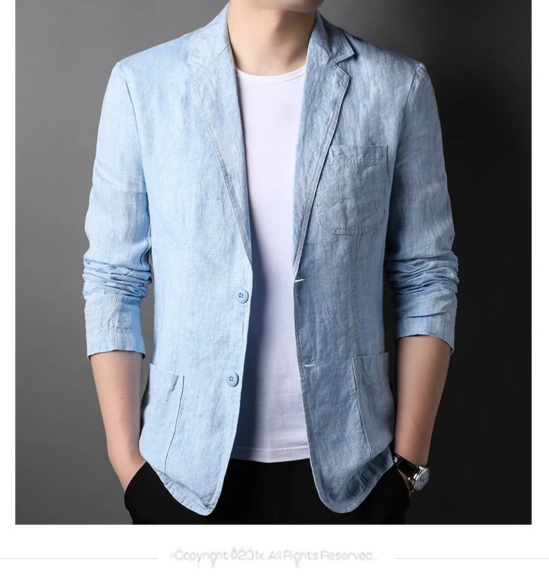 Spring Summer 2025 New High-Quality Men's Fashion Handsome Linen Suit Thin Men's Coat Fabric Composition 100% Linen Blazer