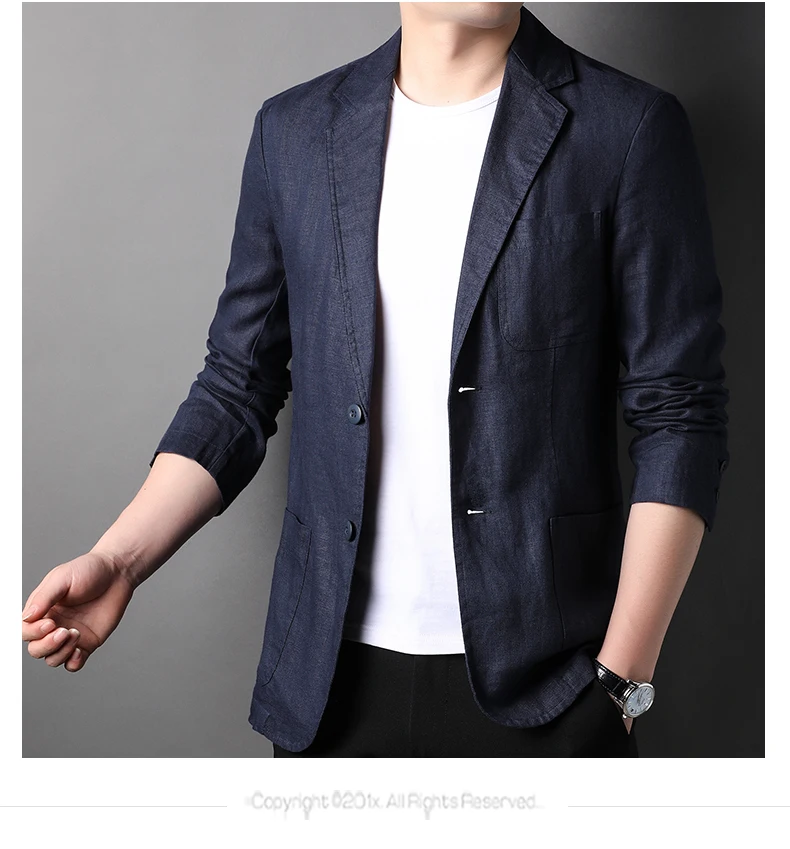 Spring Summer 2025 New High-Quality Men's Fashion Handsome Linen Suit Thin Men's Coat Fabric Composition 100% Linen Blazer