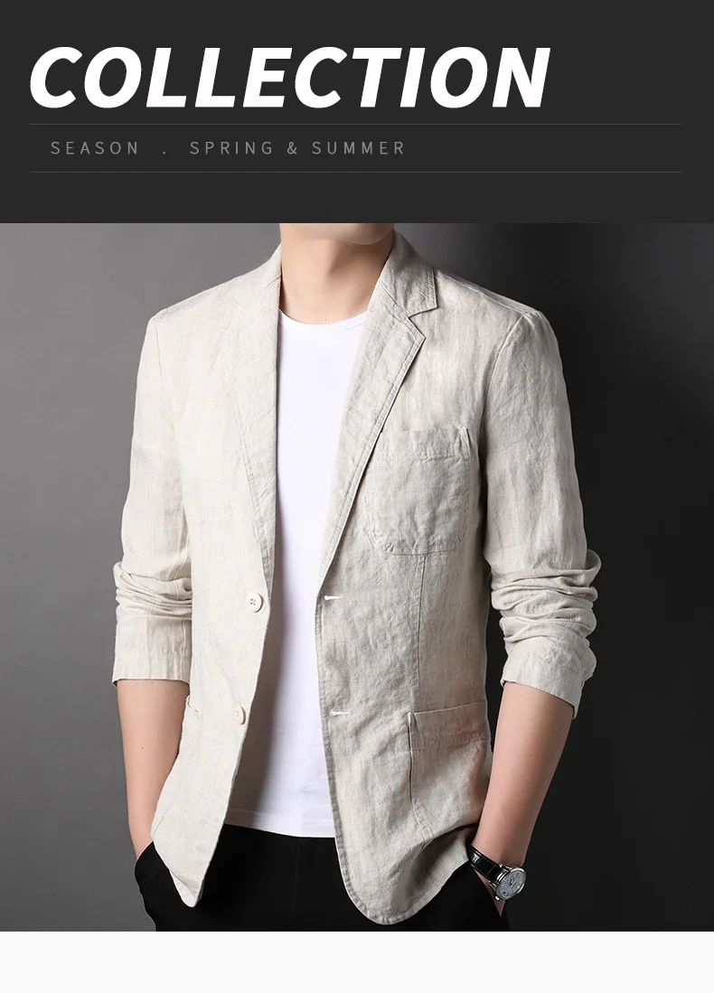 Spring Summer 2025 New High-Quality Men's Fashion Handsome Linen Suit Thin Men's Coat Fabric Composition 100% Linen Blazer