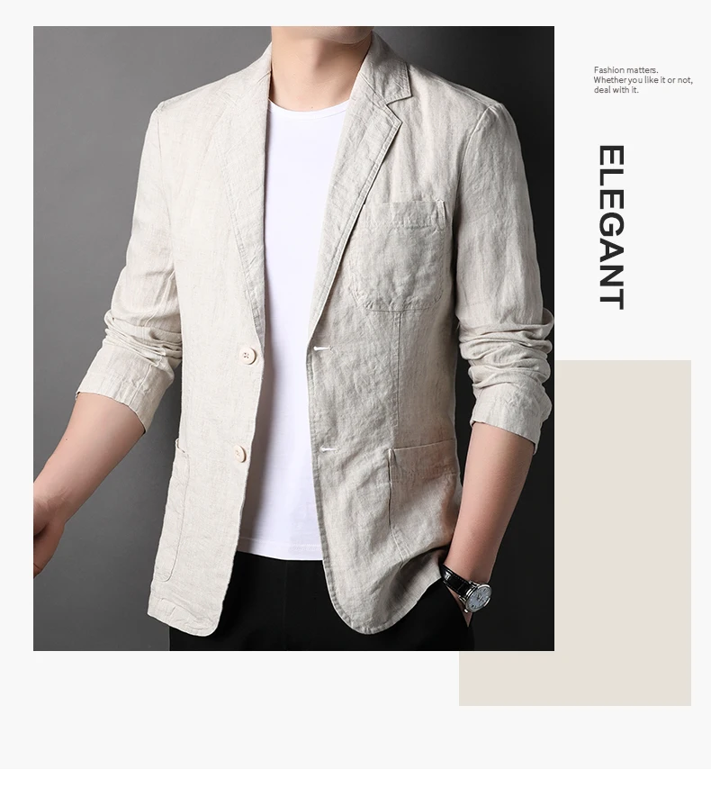 Spring Summer 2025 New High-Quality Men's Fashion Handsome Linen Suit Thin Men's Coat Fabric Composition 100% Linen Blazer