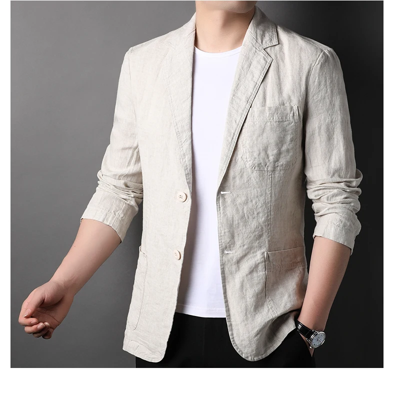 Spring Summer 2025 New High-Quality Men's Fashion Handsome Linen Suit Thin Men's Coat Fabric Composition 100% Linen Blazer