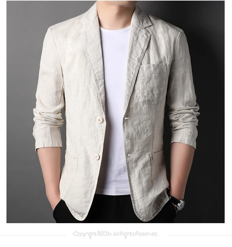 Spring Summer 2025 New High-Quality Men's Fashion Handsome Linen Suit Thin Men's Coat Fabric Composition 100% Linen Blazer