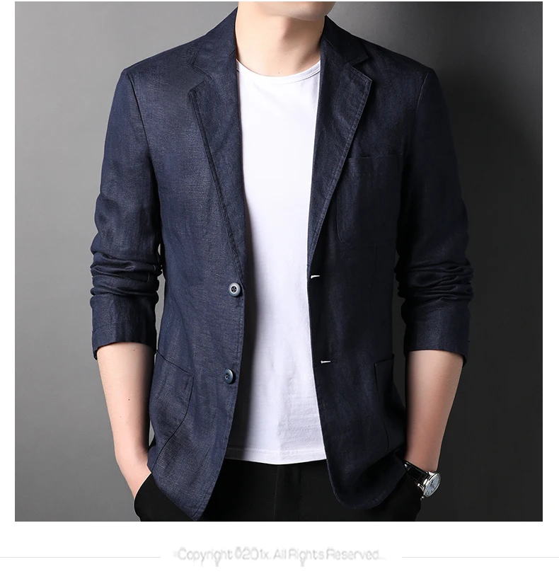 Spring Summer 2025 New High-Quality Men's Fashion Handsome Linen Suit Thin Men's Coat Fabric Composition 100% Linen Blazer