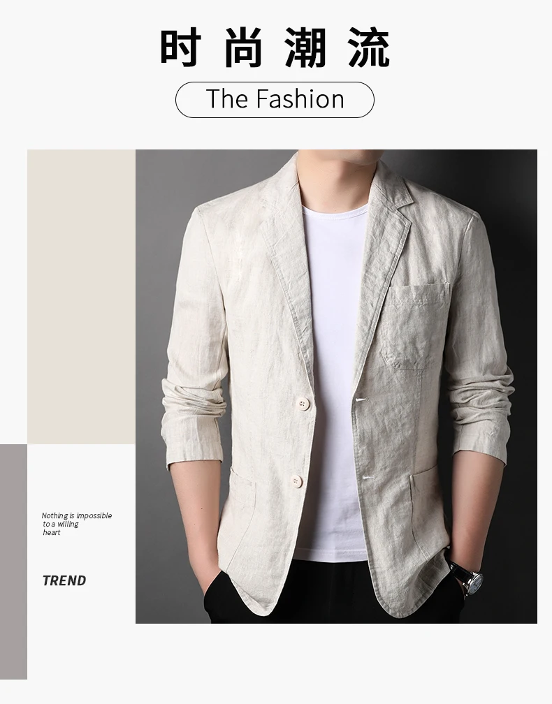 Spring Summer 2025 New High-Quality Men's Fashion Handsome Linen Suit Thin Men's Coat Fabric Composition 100% Linen Blazer