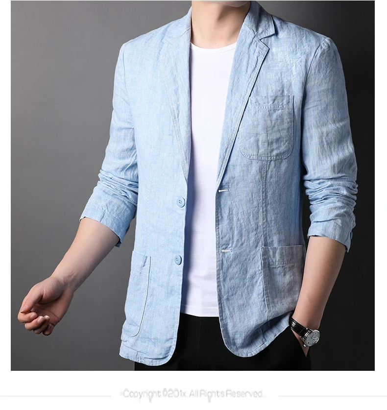 Spring Summer 2025 New High-Quality Men's Fashion Handsome Linen Suit Thin Men's Coat Fabric Composition 100% Linen Blazer