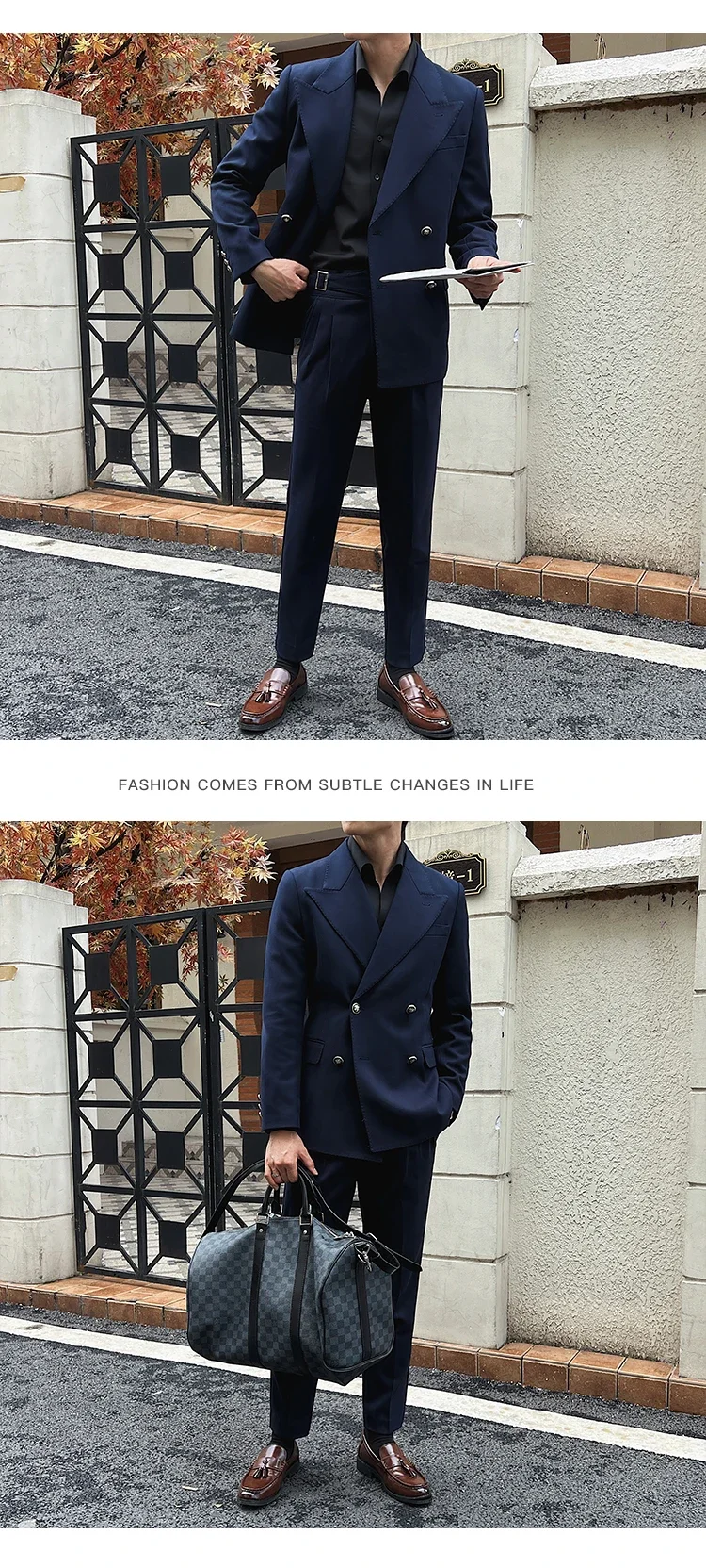 (Jackets+Pant)Fashion Double Breasted Design Men Suit Italian Style Luxury Elegant Business Social Wedding Dress Thick Suit 2Pcs