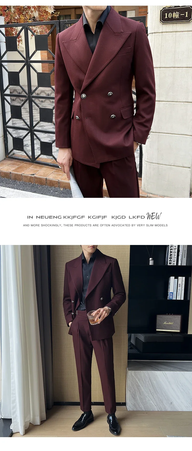 (Jackets+Pant)Fashion Double Breasted Design Men Suit Italian Style Luxury Elegant Business Social Wedding Dress Thick Suit 2Pcs