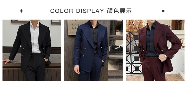 (Jackets+Pant)Fashion Double Breasted Design Men Suit Italian Style Luxury Elegant Business Social Wedding Dress Thick Suit 2Pcs