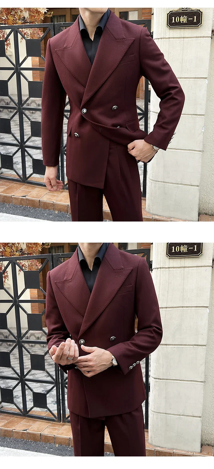 (Jackets+Pant)Fashion Double Breasted Design Men Suit Italian Style Luxury Elegant Business Social Wedding Dress Thick Suit 2Pcs