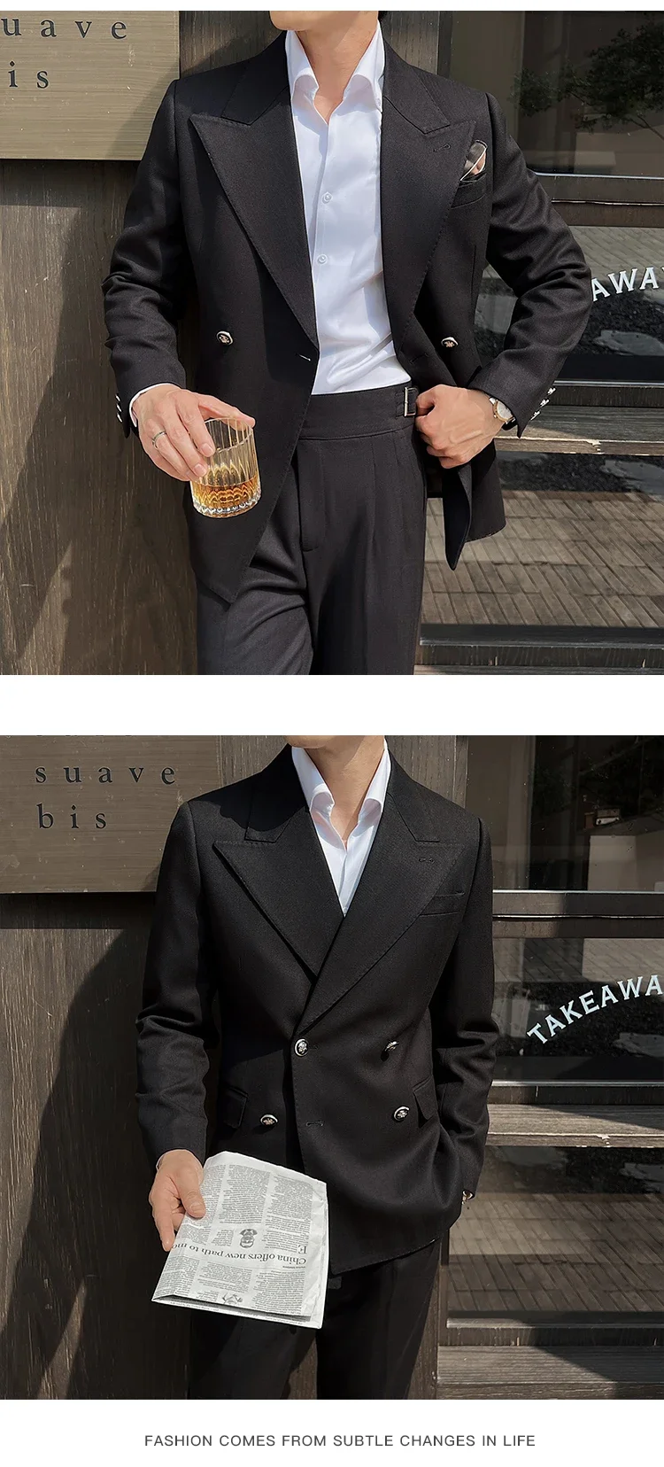 (Jackets+Pant)Fashion Double Breasted Design Men Suit Italian Style Luxury Elegant Business Social Wedding Dress Thick Suit 2Pcs