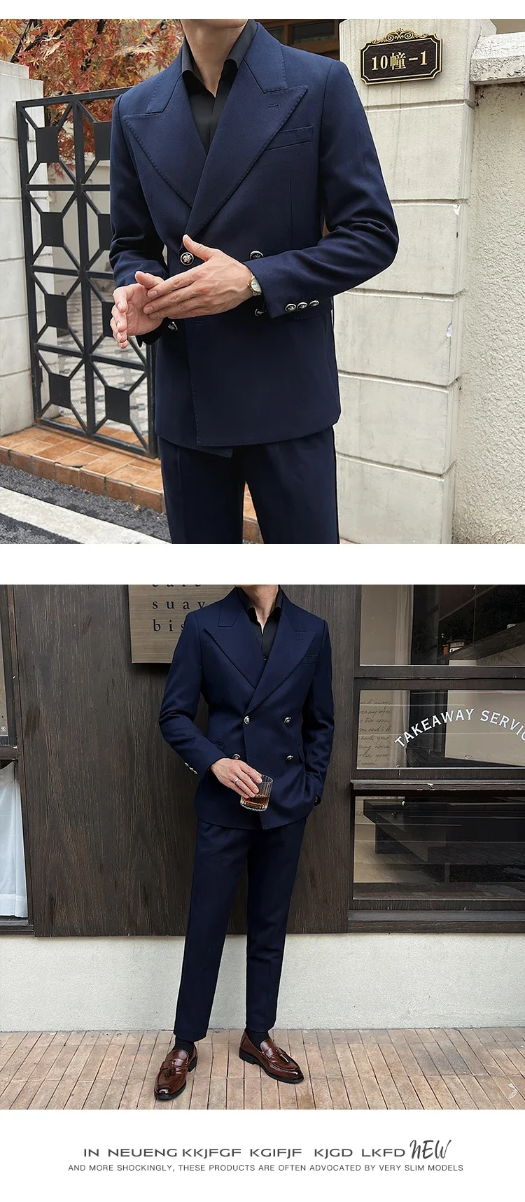 (Jackets+Pant)Fashion Double Breasted Design Men Suit Italian Style Luxury Elegant Business Social Wedding Dress Thick Suit 2Pcs