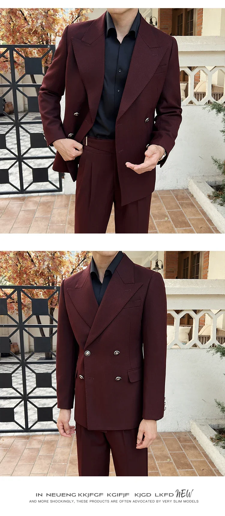 (Jackets+Pant)Fashion Double Breasted Design Men Suit Italian Style Luxury Elegant Business Social Wedding Dress Thick Suit 2Pcs